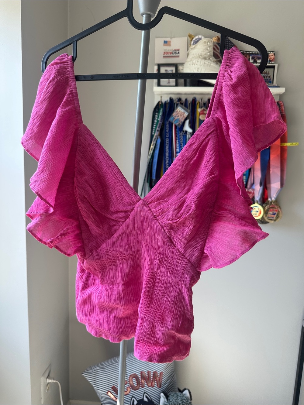 Showpo Hot Pink Ruffled V-Neck Blouse